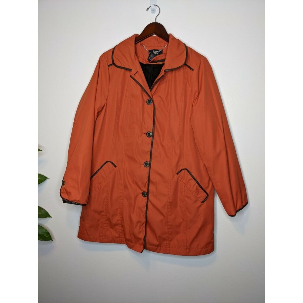 Dennis Basso Orange Faux Fur Interior Pea Coat Womens Size Large - Picture 2 of 9